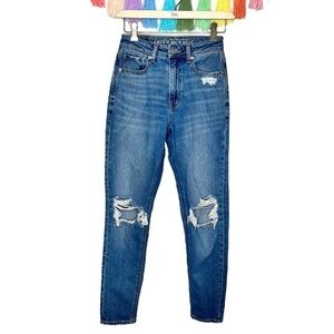 American Eagle Outfitters AEO Distressed High Waisted Mom Blue Jeans Size 00